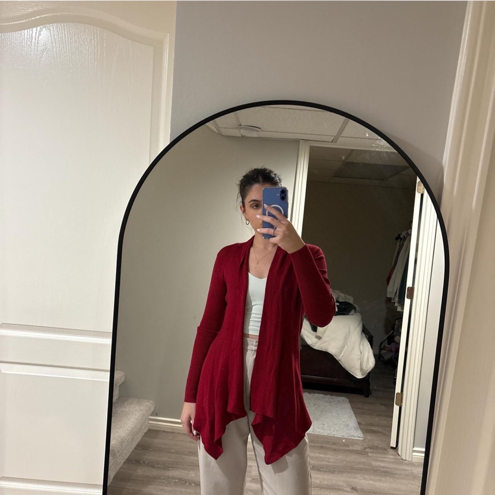 Context Red Open Front Cardigan S Rayon Nylon Knit Soft Stretchy - Picture 4 of 7
